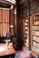 Gorgeous library with wood bookcases, Victoria Mansion, Portland, Maine, 2016