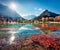 Gorgeous morning view of Jasna lake. Stunning autumn scene of Julian Alps, Gozd Martuljek location, Slovenia, Europe. Wonderful la