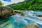 Gorgeous natural landscape view of Niagara Falls river with big rocks,stones background