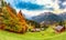 Gorgeous panorama over picturesque alpine village Wengen at autumn