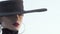 Gorgeous red lipped woman wearing black hat looking away thoughtfully
