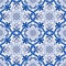 Gorgeous seamless pattern from dark blue and white Moroccan, Portuguese tiles, Azulejo, ornaments. Can be used for