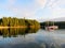 A gorgeous  seascape view of a remote bay with boats anchored on the calm still water, in the gulf islands