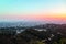 Gorgeous skyline view of Los Angeles on colorful sky background.