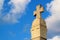 Gorgeous Stone Carving Cross Pillar Against sunny Sky, Holy Trinity Cathedral of Tbilisi, Georgia