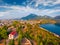 Gorgeous summer view of Karababa Castle. Spectacular cityscape of Chalcis town, Greece, Europe