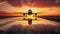 Gorgeous Sunset with Serene Landscape and Graceful Airplane Gliding Through Vibrant Sky