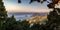 Gorgeous view on evening greek country and Aegean sea from Tsambika monastery in Rhodes island in Greece