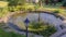 Gorgeous view of exterior of a private garden.Landscape design. Pond. Decorative pool with rocks and green plants