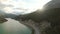 Gorgeous View of Glacial Lake and Scenic Road at Sunset