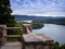 Gorgeous view of Raystown Lake from Hawnâ€™s Overlook near Altoona, Pennsylvania in the fall right before sunset with a view of