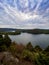 Gorgeous view of Raystown Lake from Hawnâ€™s Overlook near Altoona, Pennsylvania in the fall right before sunset with a view of