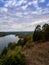 Gorgeous view of Raystown Lake from Hawnâ€™s Overlook near Altoona, Pennsylvania in the fall right before sunset with a view of