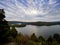Gorgeous view of Raystown Lake from Hawnâ€™s Overlook near Altoona, Pennsylvania in the fall right before sunset with a view of