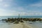 Gorgeous view of rocky coast line landscape. Atlantic ocean turquoise water surface. Key West, Florida.