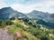 Gorgeous view from top of cableway above the Konigsee lake on Schneibstein mountain ridge. Bright summer morning on a border of
