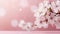 Gorgeous white cherry blossom on mystical bokeh background with spacious copy space on the left