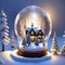 Gorgeous Wooden House Inside a Snowglobe, AI