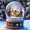 Gorgeous Wooden House Inside a Snowglobe, AI