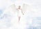 Gorgeous young blond woman as angel in heaven