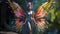 Gorgeous young woman as fairy with rainbow wings. Generative AI