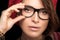 Gorgeous Young Woman Face with Eyeglasses. Cool Trendy Eyewear P