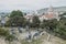 Gori, Georgia-June 11, 2019 panorama of the city and view of the circle of iron knights, a monument to all fallen soldiers