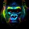 Gorilla in abstract, graphic highlighters lines rainbow ultra-bright neon artistic portrait