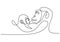 Gorilla animal one line drawing. Mother and baby. Continuous hand drawn minimalism art of ape