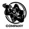 Gorilla athlete with dumbbells logo. Vector illustration.