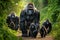 Gorilla family in green forest. Generative AI