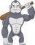 Gorilla holding baseball stick cartoon