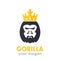 Gorilla king vector logo on white