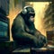 gorilla listening to music in headphones, 3d digitally rendered illustration