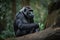 gorilla, peacefully sitting on rock in the forest