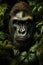 Gorilla's Soulful Stare Amidst Jungle Verdure. AI generation