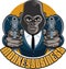Gorilla in suit aiming with pistols