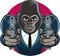 Gorilla in suit aiming with pistols