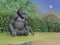 Gorilla thinking next to water - 3D render