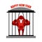 Gorilla wants to escape from cage. Symbol of new year red monkey