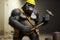 gorilla wearing a construction workers hard hat