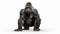 Gorillas on white background, they are herbivorous, predominantly ground-dwelling great apes