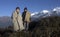 Gorkha Nepal, 02 October 2015 :Nepali man  infront of the Himalayas posing for a camera from Gorkha Nepal.