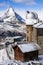 Gornergrat observatory planetarium with Matterhorn in background, Swiss Alps, Zermatt, Switzerland