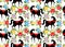 Gorodets painting Black horse and floral seamless pattern. Russian national folk craft ornament. Traditional decoration texture p