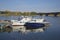 Gosmorrechnadzora boats moored at the quay of the Volga. Rybinsk, Yaroslavl region