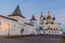 Gostiny Dvor merchant yard , bell tower and St. Sophia-Assumption Cathedral at the Kremlin of Tobolsk, Russ