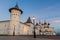 Gostiny Dvor merchant yard , bell tower and St. Sophia-Assumption Cathedral at the Kremlin of Tobolsk, Russ