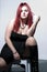 Goth rock red hair chick - High contrast