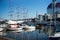 Gothenburg Harbour with boats and reflections with a beautiful clear blue sky., Sweden